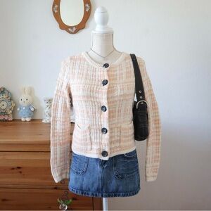 Peachy pink and cream knit cardigan